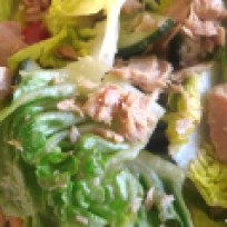 Romana-Salat mit Tomaten, Gurken und Thunfisch